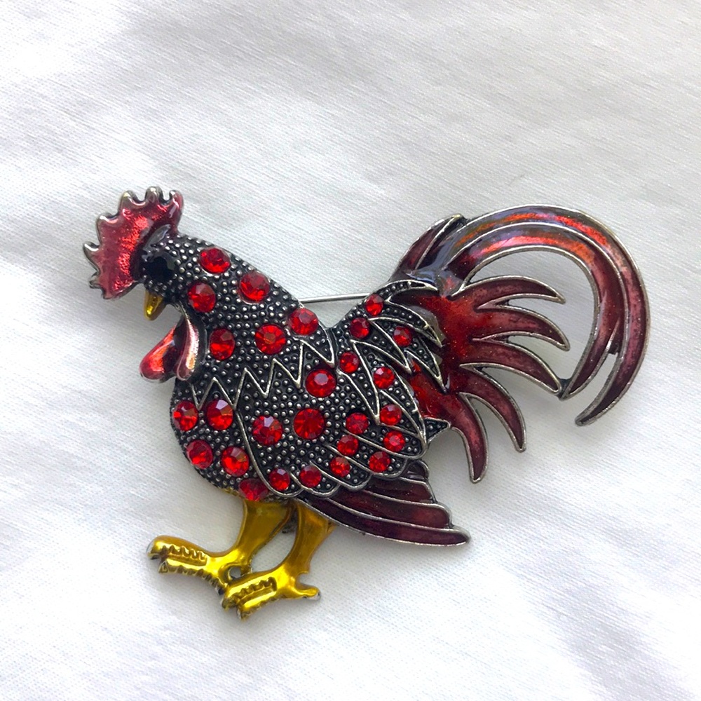 Colorful Rooster Brooch